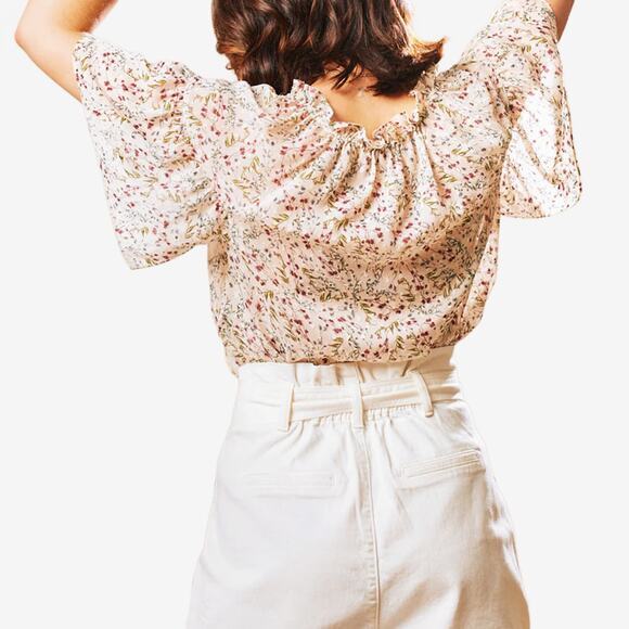 Zapa Paris Floral Blouse Size L Cream Flowy Boho Romantic French Girl Summer - Picture 4 of 4